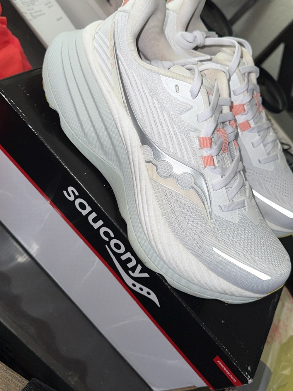 Saucony Women's White and Coral Lace-Up Running Shoes